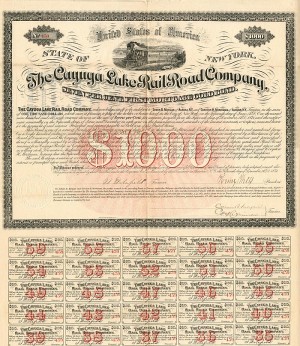 Cayuga Lake Rail Road Uncanceled $1,000 Bond signed by Henry Wells - Autograph Railway Gold Bond